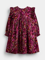 JoJo Maman Bébé Burgundry Red Floral Pretty Floral Frill Dress - Image 2 of 4