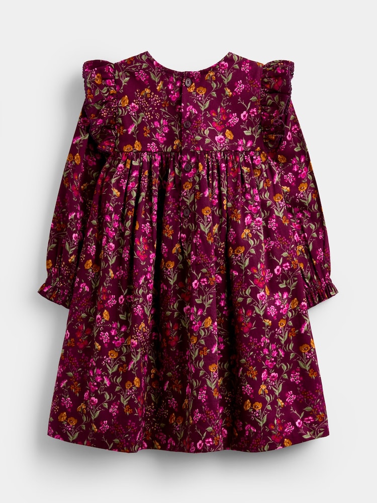 JoJo Maman Bébé Burgundry Red Floral Pretty Floral Frill Dress - Image 2 of 4