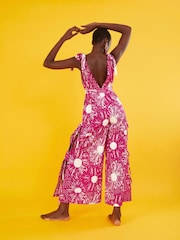 Monsoon Pink Nava Mixed Print Tie Leg Jumpsuit - Image 2 of 6