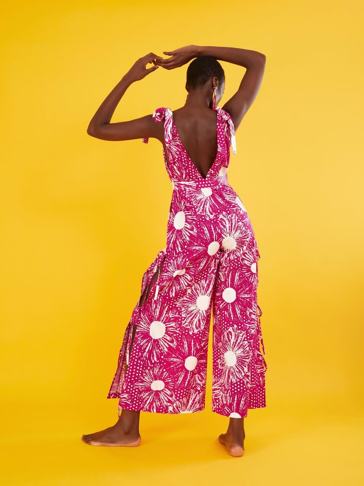 Monsoon Pink Nava Mixed Print Tie Leg Jumpsuit - Image 2 of 6