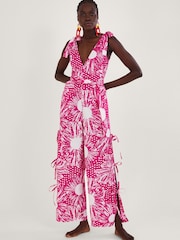 Monsoon Pink Nava Mixed Print Tie Leg Jumpsuit - Image 3 of 6