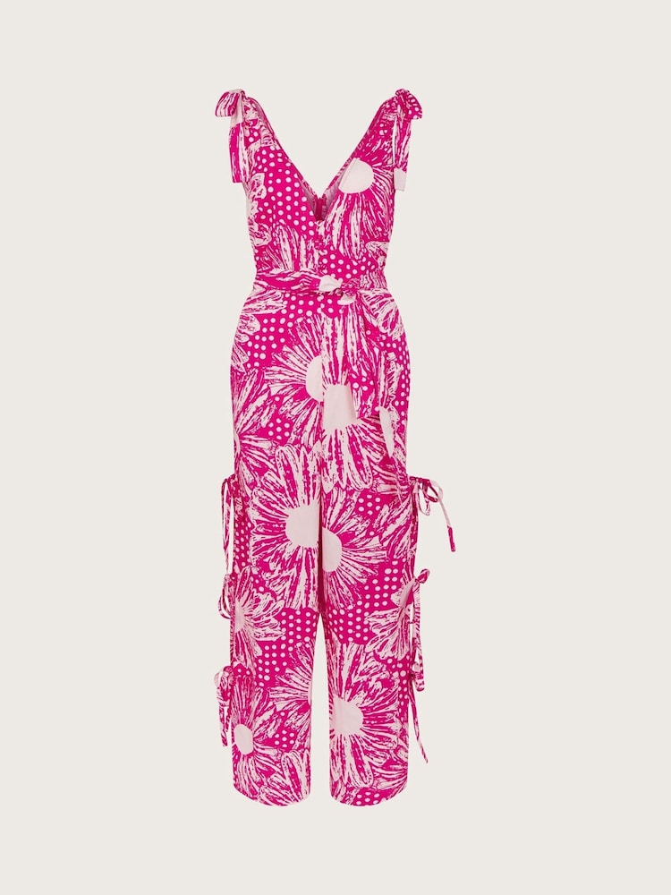 Monsoon Pink Nava Mixed Print Tie Leg Jumpsuit - Image 6 of 6