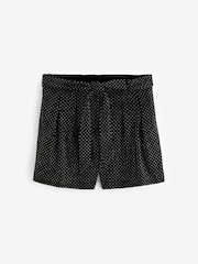Black Velvet Embellished Belted Shorts - Image 6 of 7