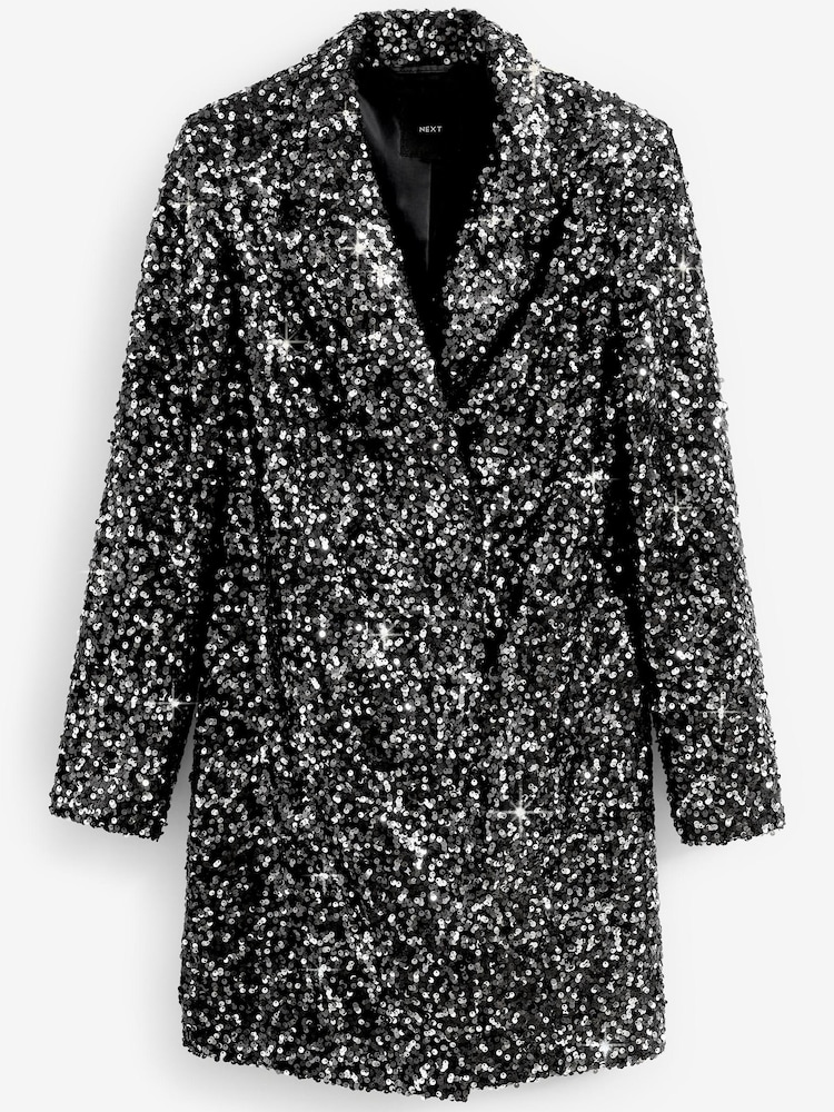 Noir/étain argenté - Mini robe blazer premium à paillettes scintillantes - Image 5 of 7