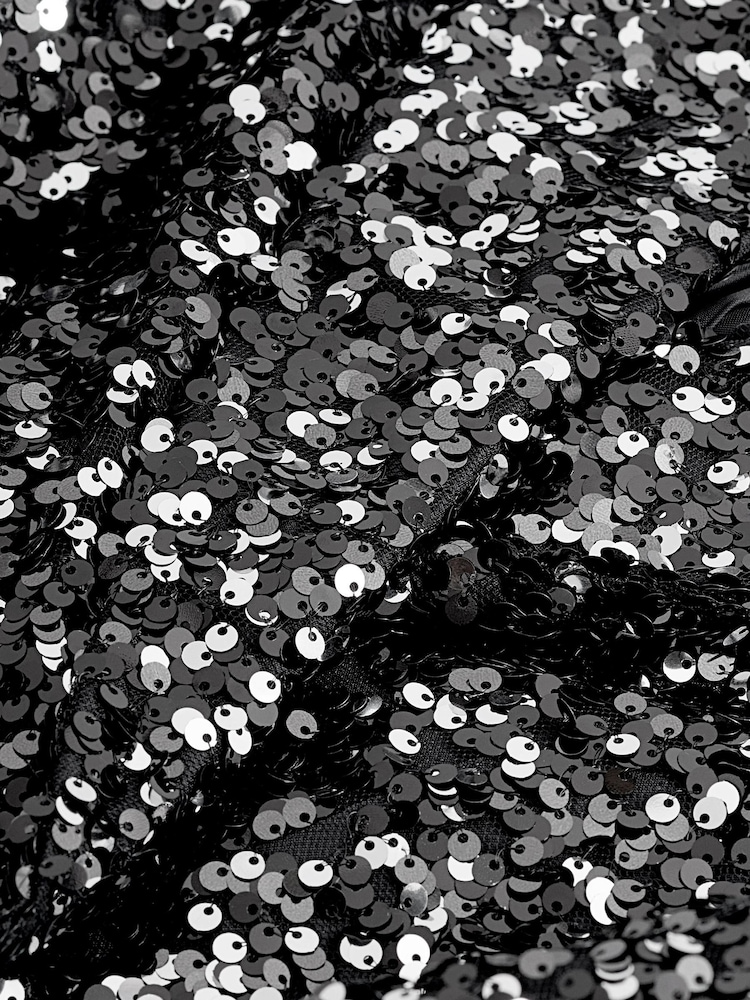 Black/Pewter Silver Premium Sequin Sparkle Blazer Mini Dress - Image 7 of 7