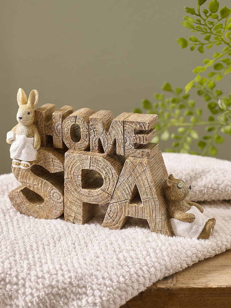 Natural Bertie Bear and Rosie Rabbit Ornaments Spa Word Block - Image 1 of 3