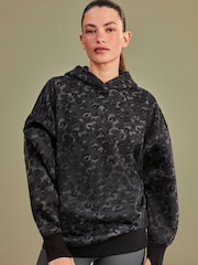 Black/Grey Animal Oversized Relaxed Fit Active Longline Overhead Hoodie - Image 1 of 7
