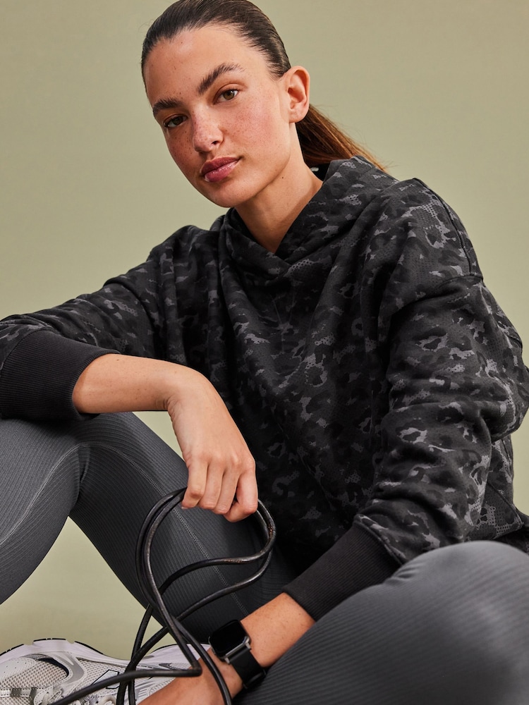 Black/Grey Animal Oversized Relaxed Fit Active Longline Overhead Hoodie - Image 3 of 7