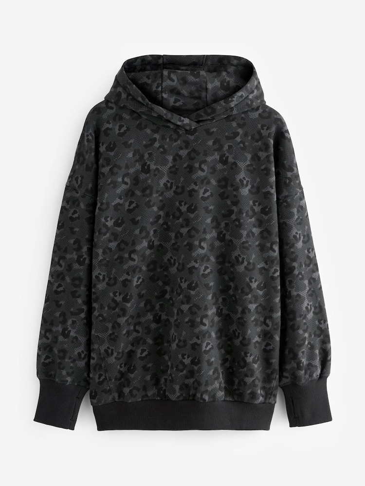 Black/Grey Animal Oversized Relaxed Fit Active Longline Overhead Hoodie - Image 6 of 7