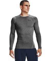 Under Armour Grey HeatGear Fitted Long Sleeve Base Layer T-Shirt - Image 1 of 6