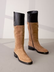 Tan & Black Signature Leather Panelled Rider Knee High Boots - Image 1 of 5