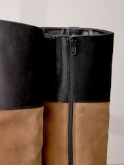 Tan & Black Signature Leather Panelled Rider Knee High Boots - Image 3 of 5
