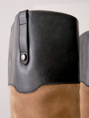 Tan & Black Signature Leather Panelled Rider Knee High Boots - Image 4 of 5