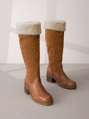 Tan Brown Signature Leather Forever Comfort® Faux Fur Knee High Boots - Image 1 of 6