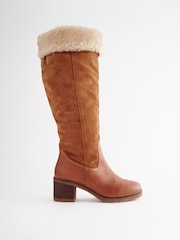 Tan Brown Signature Leather Forever Comfort® Faux Fur Knee High Boots - Image 2 of 6