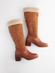 Tan Brown Signature Leather Forever Comfort® Faux Fur Knee High Boots - Image 3 of 6