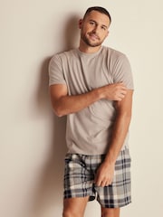 Neutral/Grey 100% Cotton Brushed Check Short Pyjamas Set - Image 1 of 7