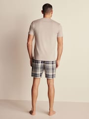 Neutral/Grey 100% Cotton Brushed Check Short Pyjamas Set - Image 2 of 7