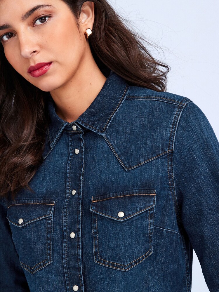 bleu foncé - Chemise ajustée en jean western - Image 3 of 6