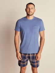 Blue/Navy Check Lightweight Short Pyjamas Set - Image 1 of 9