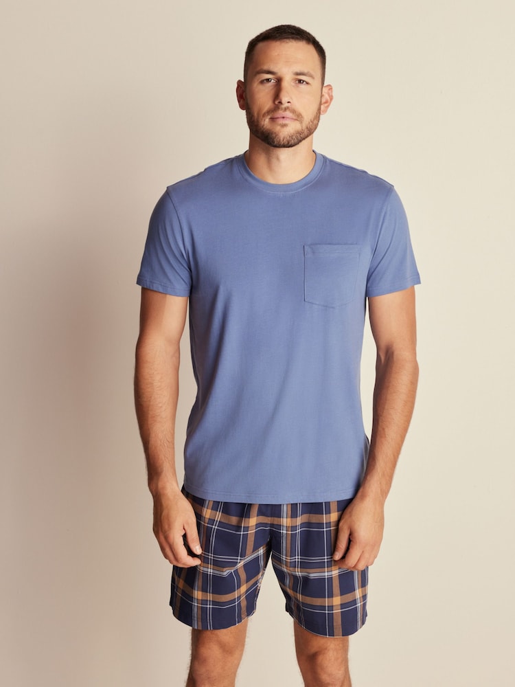 Blue/Navy Check Lightweight Short Pyjamas Set - Image 1 of 9 Blue/Navy Check Lightweight Short Pyjamas Set - Image 1 of 9