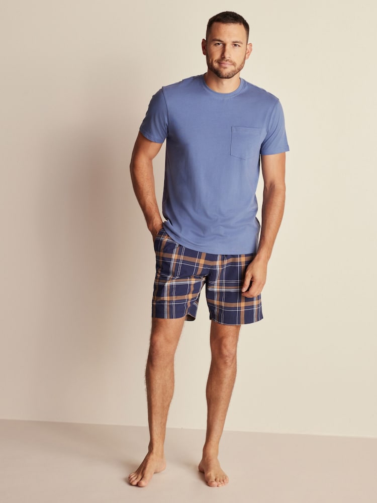 Blue/Navy Check Lightweight Short Pyjamas Set - Image 2 of 9