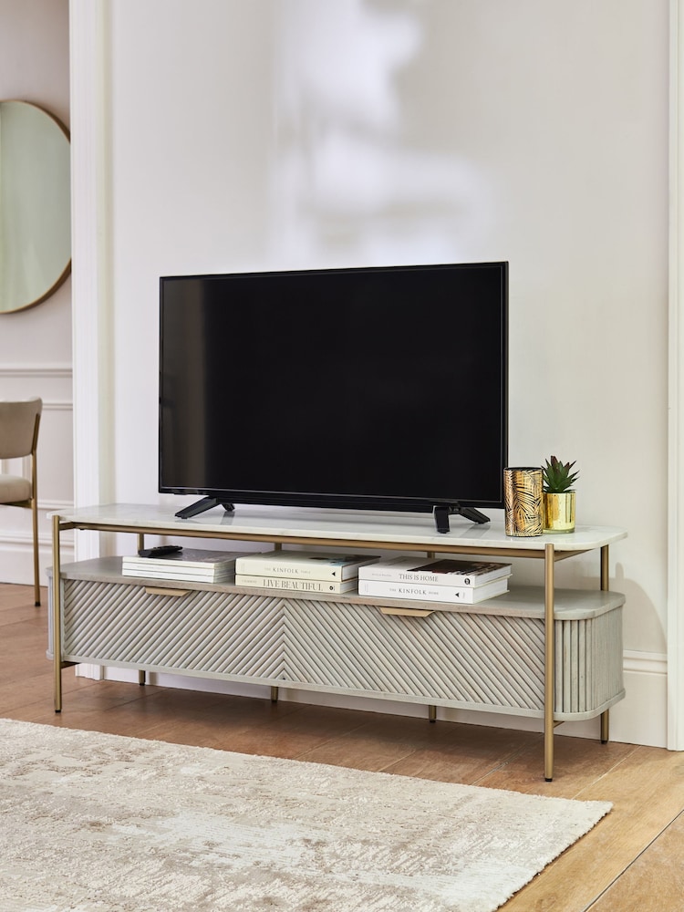 Light Grey Valencia Mango Wood Up to 65 inch, Floating Top TV Unit - Image 1 of 10