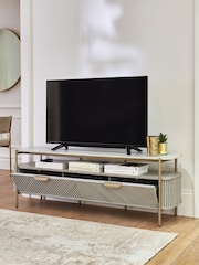 Light Grey Valencia Mango Wood Up to 65 inch, Floating Top TV Unit - Image 2 of 10