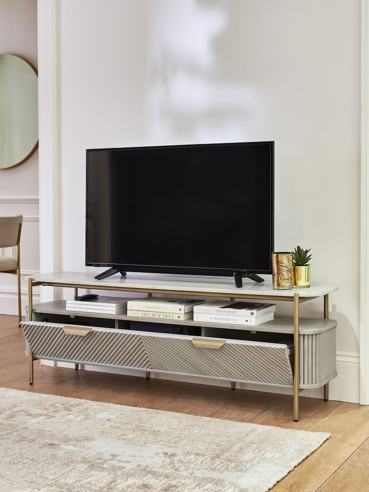 Light Grey Valencia Mango Wood Up to 65 inch, Floating Top TV Unit - Image 2 of 10