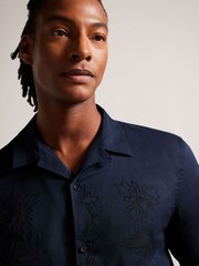 Ted Baker Blue Ranney Short Sleeve Embroidered Panel Shirt - Image 2 of 4