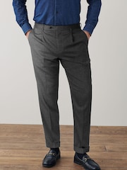 Light Grey Regular Pleat Flannel Formal Trousers - Image 1 of 8