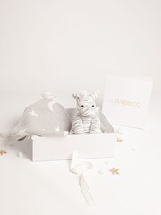 Babbico Grey Zebra Plush Toy With Grey Moon And Star 100% Cotton Blanket 2 Piece Baby Gift Set - Image 1 of 4