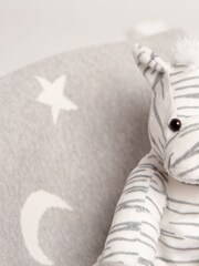 Babbico Grey Zebra Plush Toy With Grey Moon And Star 100% Cotton Blanket 2 Piece Baby Gift Set - Image 4 of 4
