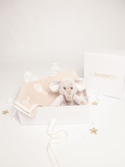 Babbico Light Beige Elephant Plush Toy With 100% Cotton Blanket 2 Piece Baby Gift Set - Image 2 of 6
