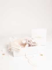 Babbico Light Beige Elephant Plush Toy With 100% Cotton Blanket 2 Piece Baby Gift Set - Image 3 of 6
