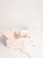 Babbico White Elephant Toy, Pink Elephant Comforter And Pink 100% Cotton Heart Blanket 3 Piece Luxury Baby Gift Set - Image 2 of 4