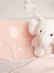 Babbico White Elephant Toy, Pink Elephant Comforter And Pink 100% Cotton Heart Blanket 3 Piece Luxury Baby Gift Set - Image 3 of 4