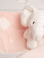 Babbico White Elephant Toy, Pink Elephant Comforter And Pink 100% Cotton Heart Blanket 3 Piece Luxury Baby Gift Set - Image 4 of 4