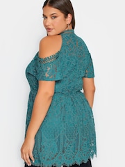 Yours Curve Green London Lace Cold Shoulder Top - Image 2 of 4