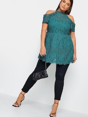 Yours Curve Green London Lace Cold Shoulder Top - Image 3 of 4
