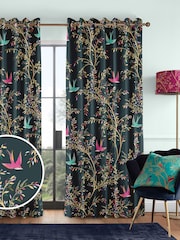 Sara Miller Forest Green 100% Cotton Swallows Made to Measure Curtains - Image 1 of 9