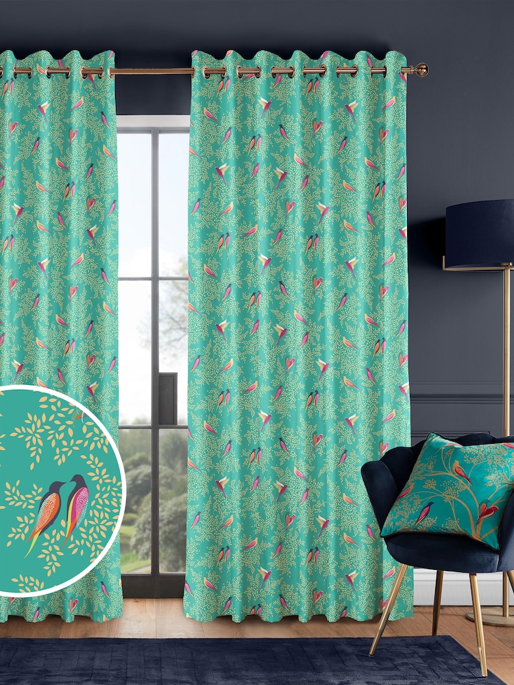 Sara Miller Green Birds Made to Measure Curtains - Image 1 of 9