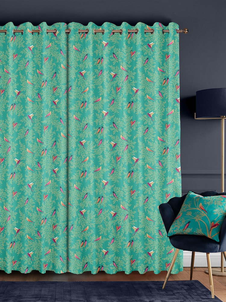 Sara Miller Green Birds Made to Measure Curtains - Image 2 of 9