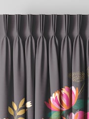 Sara Miller Dark Grey 100% Cotton Peony Border Made to Measure Curtains - Image 5 of 9