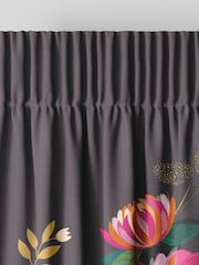 Sara Miller Dark Grey 100% Cotton Peony Border Made to Measure Curtains - Image 6 of 9