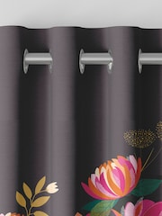 Sara Miller Dark Grey 100% Cotton Peony Border Made to Measure Curtains - Image 7 of 9