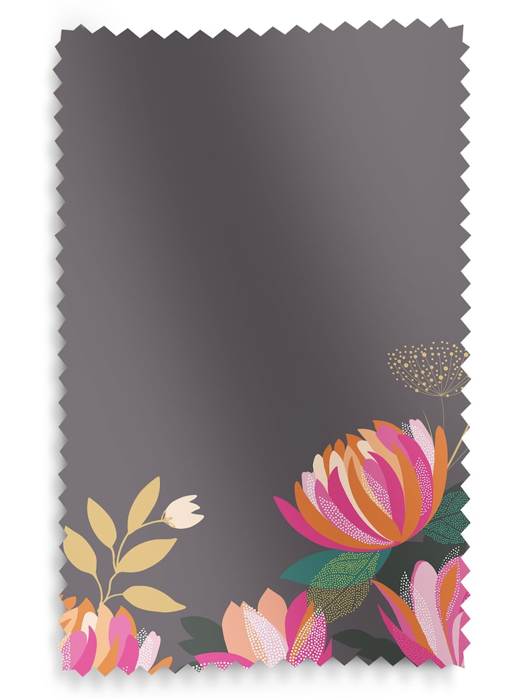 Sara Miller Dark Grey 100% Cotton Peony Border Made to Measure Curtains - Image 9 of 9