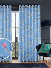 Sara Miller Cornflower Blue 100% Cotton Hummingbird Made to Measure Curtains - Image 1 of 8