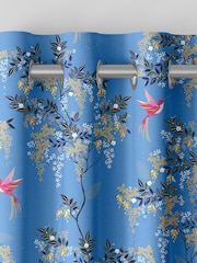 Sara Miller Cornflower Blue 100% Cotton Hummingbird Made to Measure Curtains - Image 6 of 8
