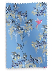 Sara Miller Cornflower Blue 100% Cotton Hummingbird Made to Measure Curtains - Image 8 of 8